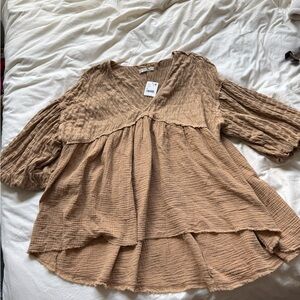 We The Free Textured Brown Blouse
